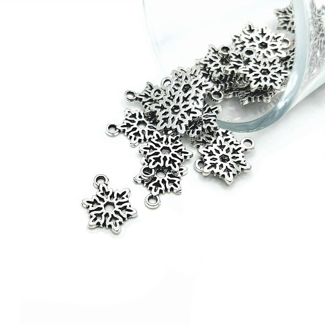 Wholesale Small Silver Snowflake Christmas charms, 15x11mm for