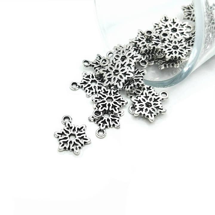 Wholesale Small Silver Snowflake Christmas charms, 15x11mm for