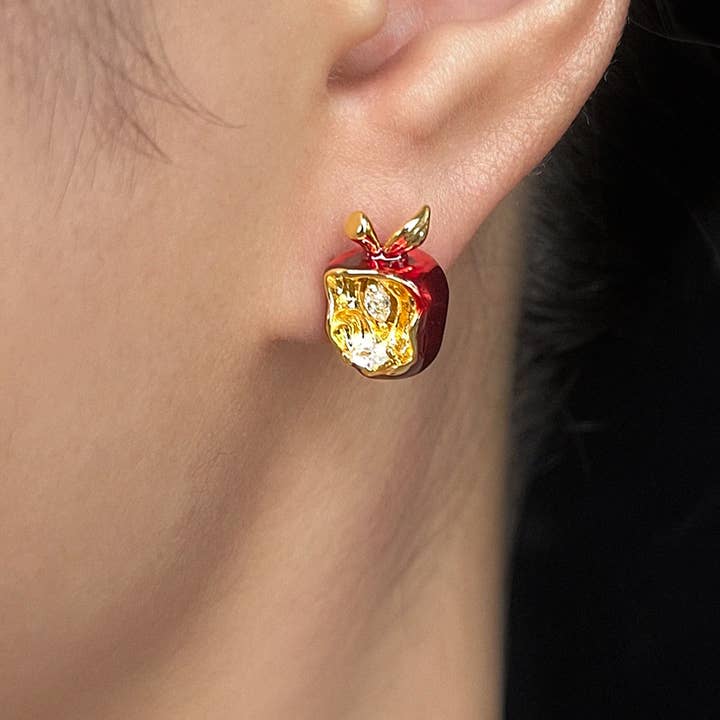 Otterware - Wholesale Stud/Post Earrings - Red Enamel Apple Earrings: Gold Plated Sterling Silver Studs5