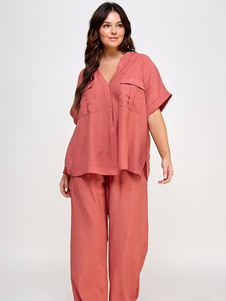 Haute Fox Plus Size & Contemporary - Wholesale Pants - Women's - Plus Size Drawstring Wide Leg Crinkle Pants SS2459P-P