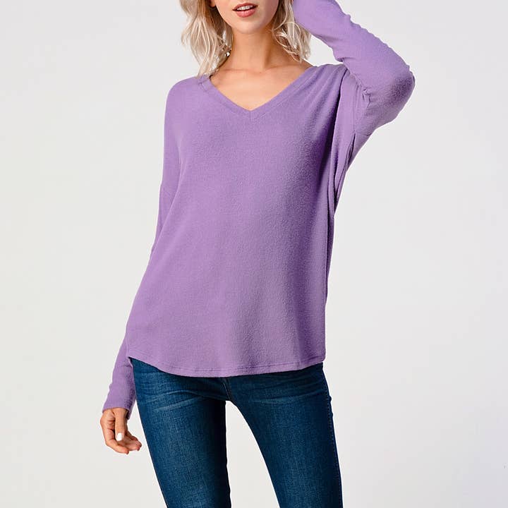 Heimious – Engroshandel Strikket top - Dame – Langærmet V-hals børstet strik top, 273848