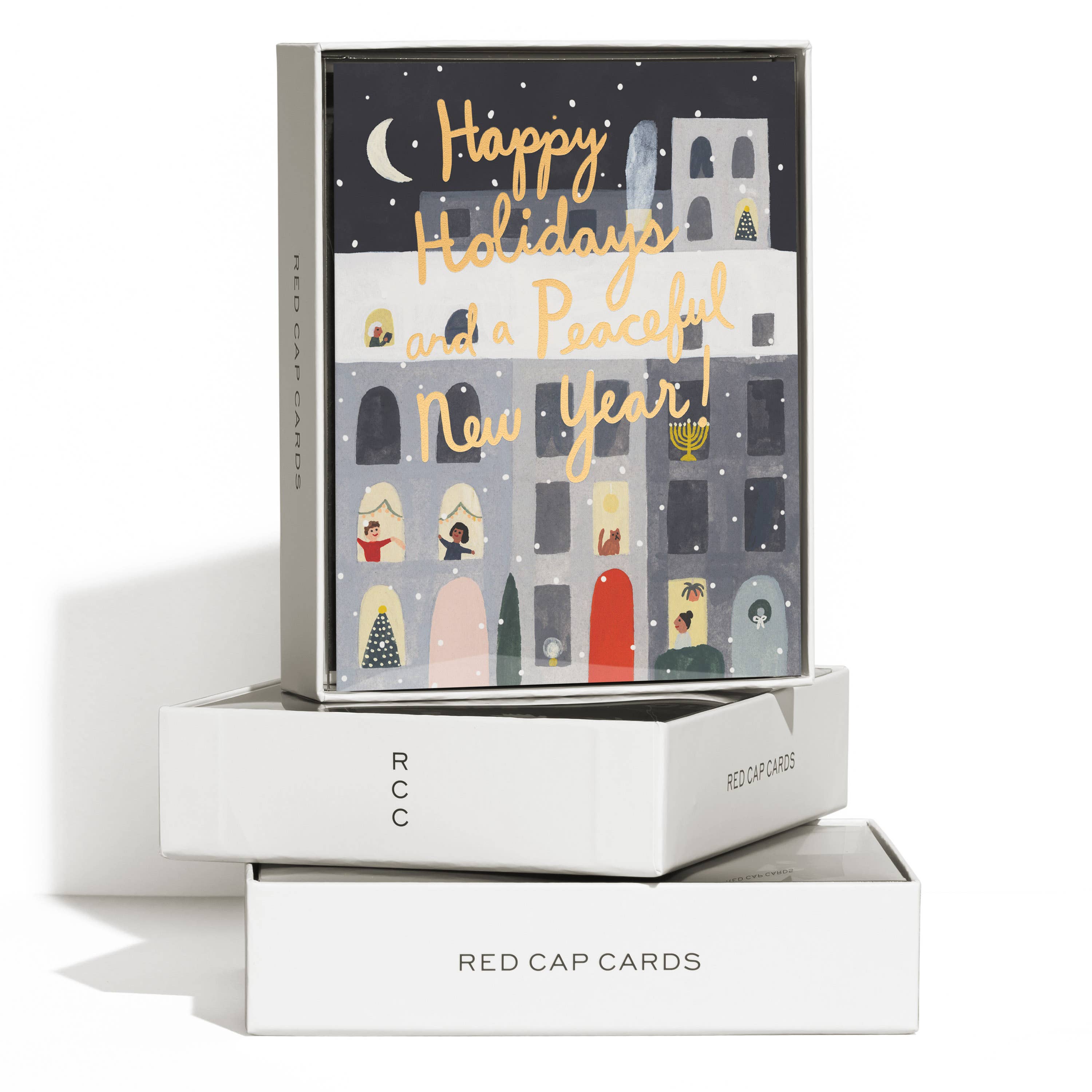 Red Cap Cards – wholesale Season’s Greetings card – City Snow holiday greeting card1