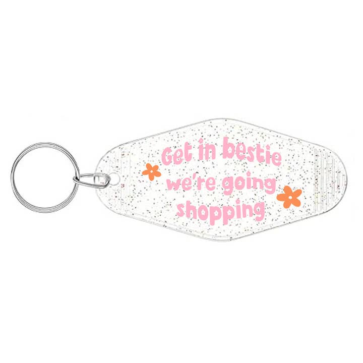 We're Going Shopping Glitter Motel Keychain for wholesale by DaisyChainDesignCo