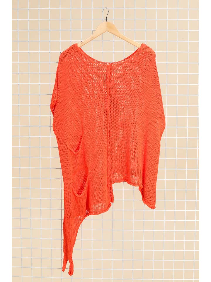 la maison des fibres naturelles - Wholesale Tunic Sweater - Women's - Asymmetrical cotton sweater with decorative knot 1516 100% cotton