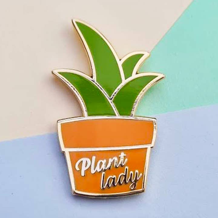 Plant Lady Lapel Enamel Pin Badge, Terracotta Orange for wholesale by Mystery Pins