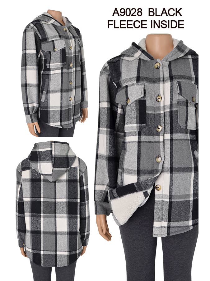 SSImport - Wholesale Shirt Jacket/Shacket - Women's - A9028 WINTER HOODIE COAT PLAID JACKET FLEECE LINED 12PCS