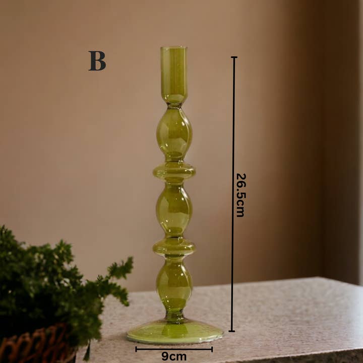 IVORE.GROUP (We cover All Import duty) - Wholesale Candle Holder - Olive Green Glass Candlestick Holder | Table Decor1