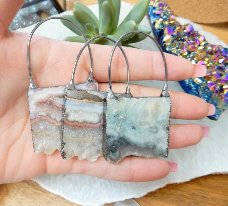 Jewelers Paradise - Wholesale Individual Charm/Pendant - Amethyst Slice Large Pendant with Bail Electroplated4