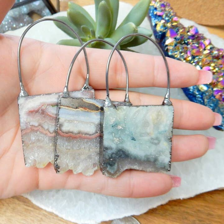 Jewelers Paradise - Wholesale Individual Charm/Pendant - Amethyst Slice Large Pendant with Bail Electroplated4