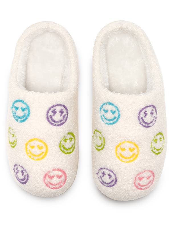 Indoor / Outdoor Slippers - Colorful Happy Faces - White for wholesale by Living Royal