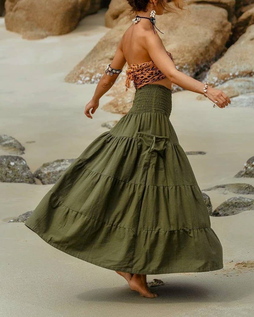 Rosa Clothing - Wholesale Skirt - Women's - Bohemian Loose Plain Pockets Wrap Skirts12