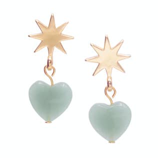 gold star + green aventurine heart earrings for wholesale by VUE by SEK