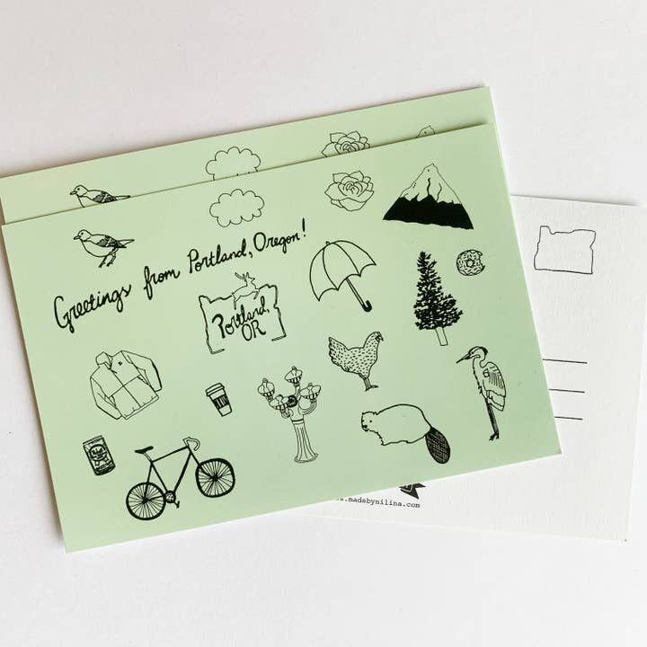 Groeten uit Portland Postkaart PDX Icons Oregon Souvenir voor wholesale door Made by Nilina