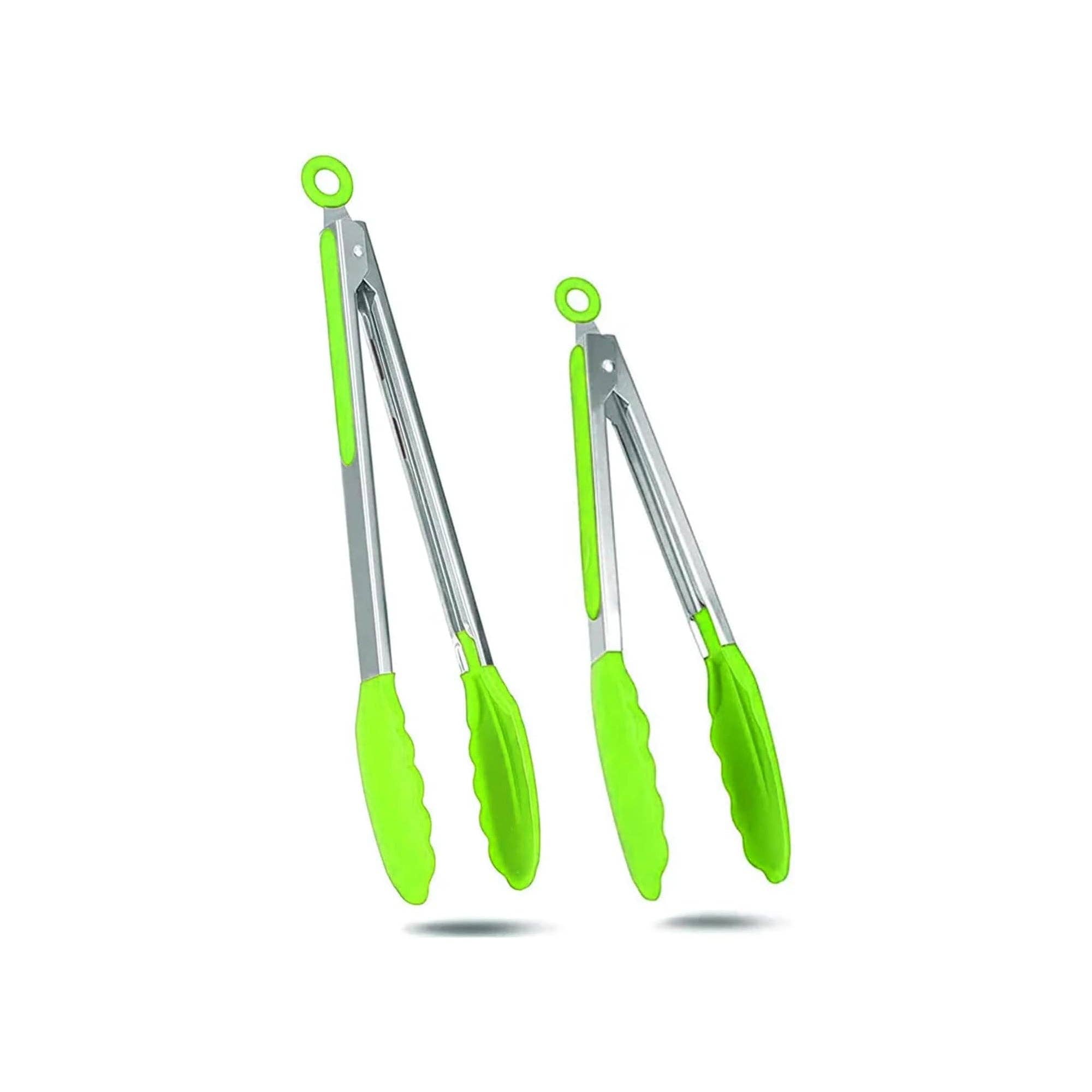 Vigor Path - Wholesale Kitchen Tong - 2-Pack of 9" (Small) & 12" (Large) Kitchen Tongs Set: Non-Stick Silicone-Stainless Steel Cooking Tongs, BPA Free, Heat Resistant (480°F) - Non-Slip Grip & Locking Metal Food Tongs (Green)
