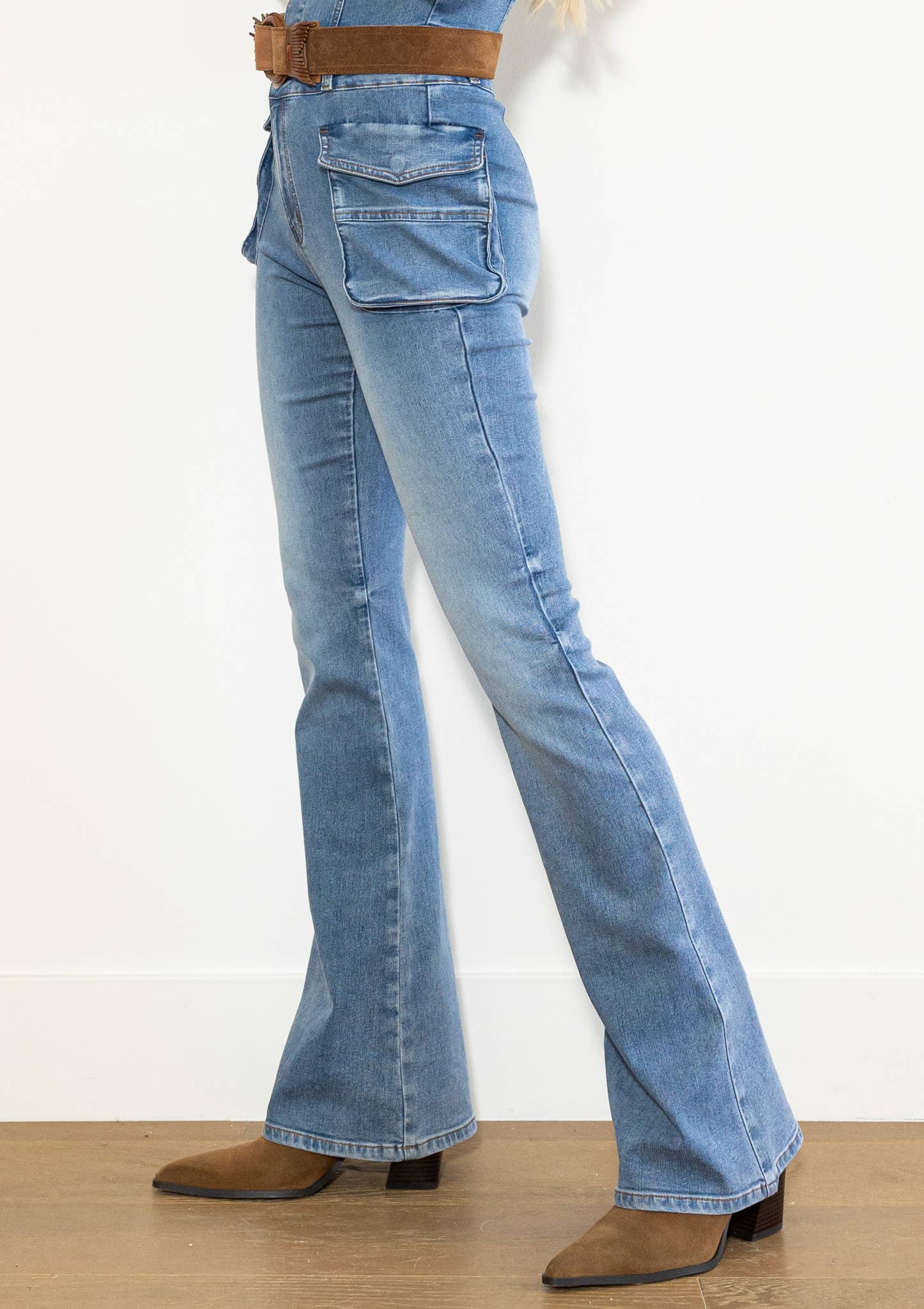 Medium Stone Out Of The Wild Cargo Denim Jumpsuit for wholesale on Faire6