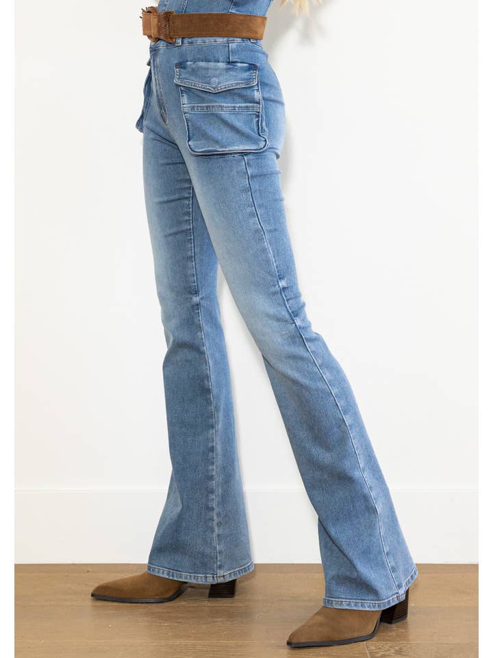 Medium Stone Out Of The Wild Cargo Denim Jumpsuit for wholesale on Faire6