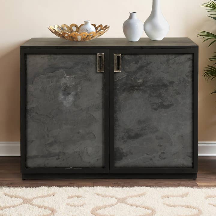Mango Wood Modern Panel Doors Chest - Gray, 38 in. for wholesale by Sagebrook Home