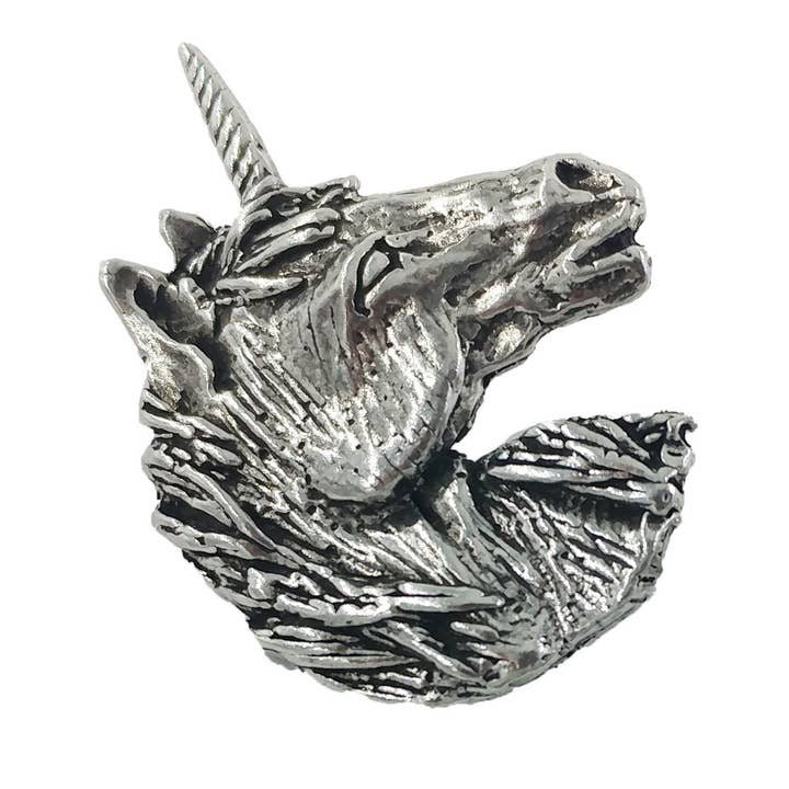 Unicorn Head Pewter Lapel Pin Brooch, A105 for wholesale by Creative Pewter Designs