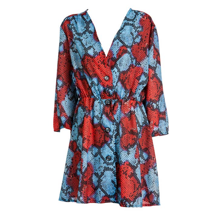 SOHUMAN - Vendita all'ingrosso Vestito - Donna - Abito Mini Malena con Tessuto Stampato a Pelle di Serpente