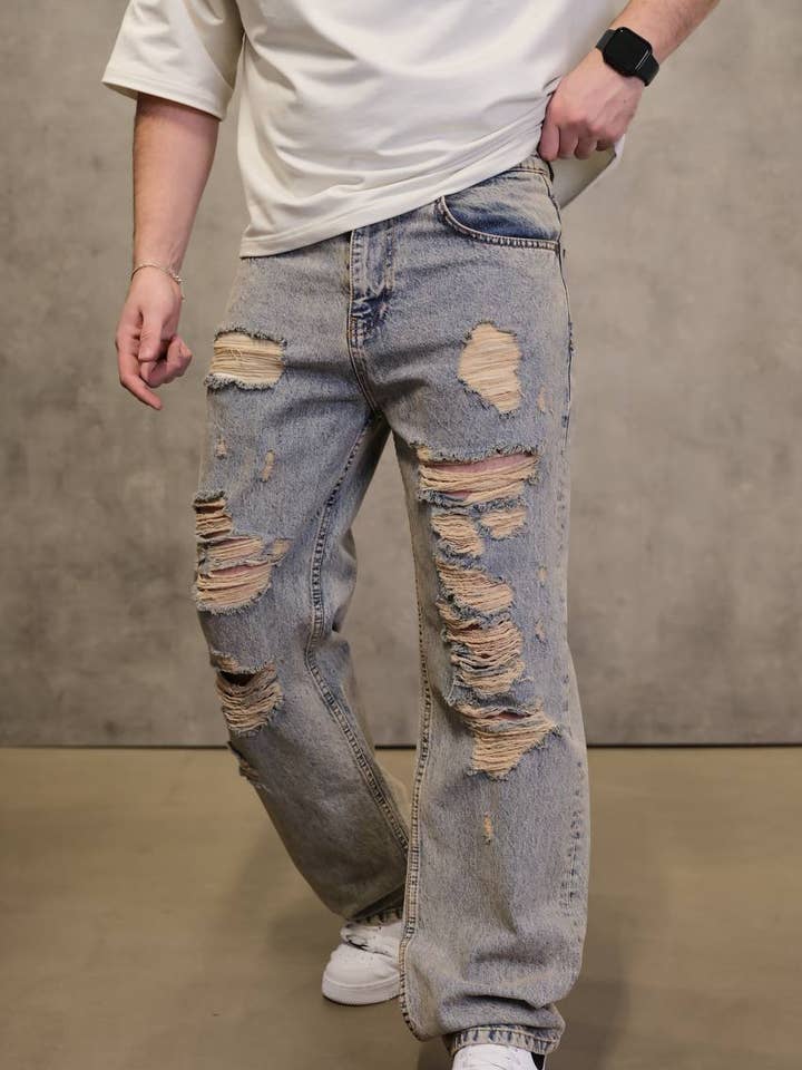 Baggy Higher Distressed Denim Jeans for wholesale by PremiumDenim