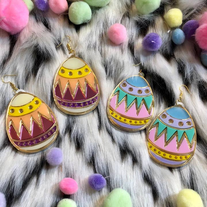 Colorful Easter Egg Earrings, Laser Cut Acrylic for wholesale by I'm Your Present