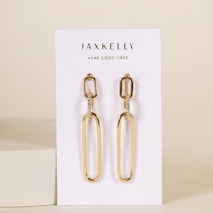 JaxKelly - Wholesale Dangle Earrings - Pave Link Drop - Gold Earrings1