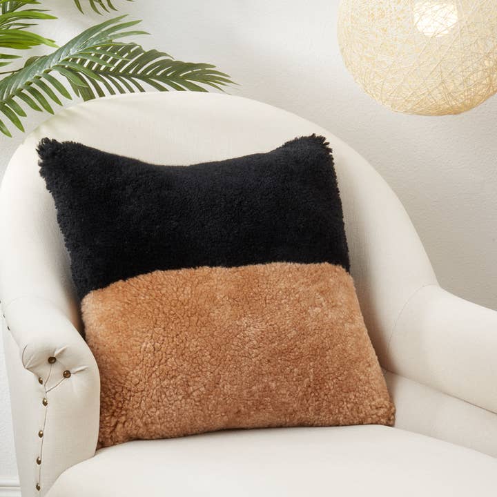Fennco Styles – wholesale Throw/decorative pillow – Black Brown Genuine Sheep Fur Down Filled 20" Throw Pillow