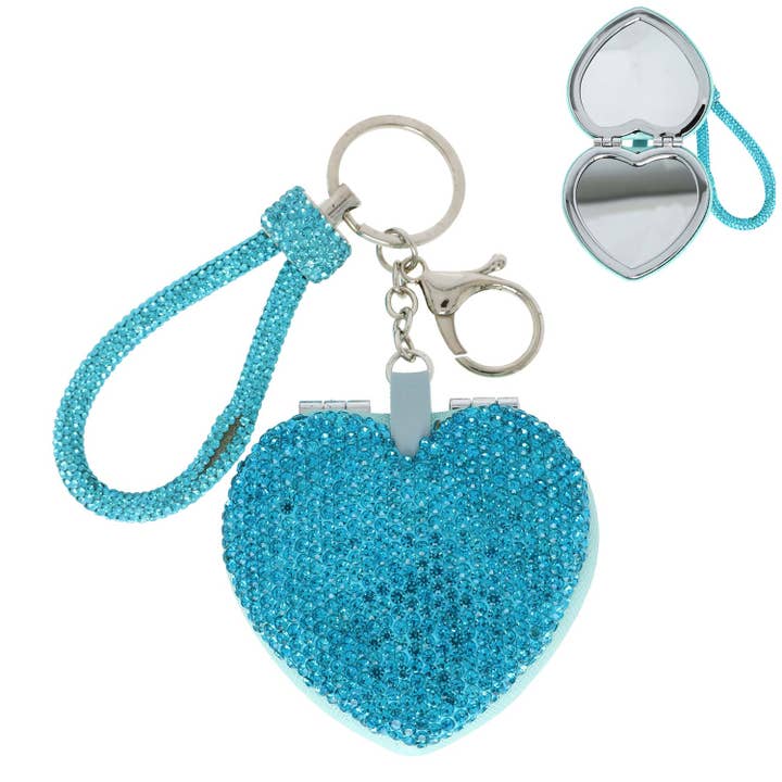 SP Sophia Collection - Wholesale Keychain - Women's - Heart Shaped Compact Mirror Wristlet Keychain