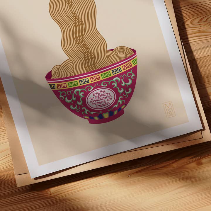 Long Live the Revolutionaries Mun Shou Longeveity Noodle Print for wholesale by Moonymade