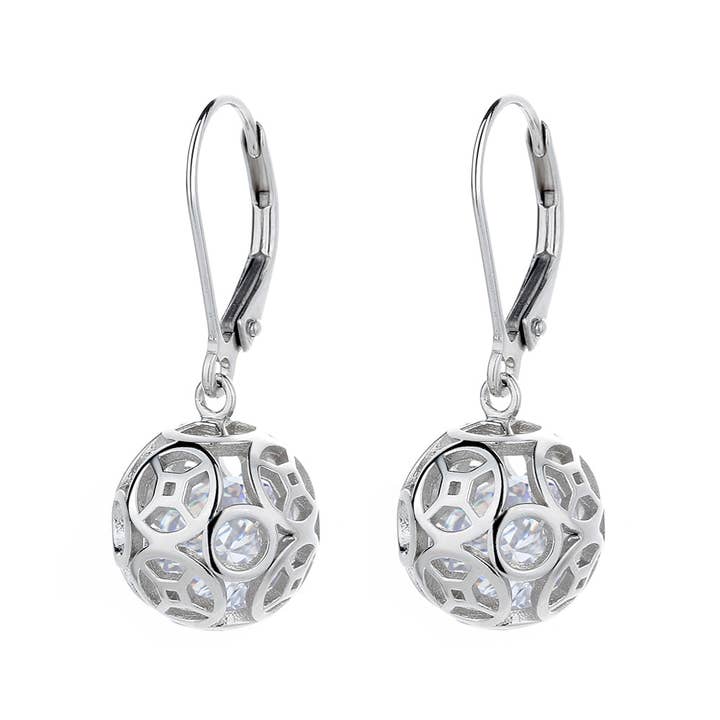 Amy and Annette - Wholesale Dangle Earrings - Sterling Silver Filigree Ball Leverback Drop Earrings