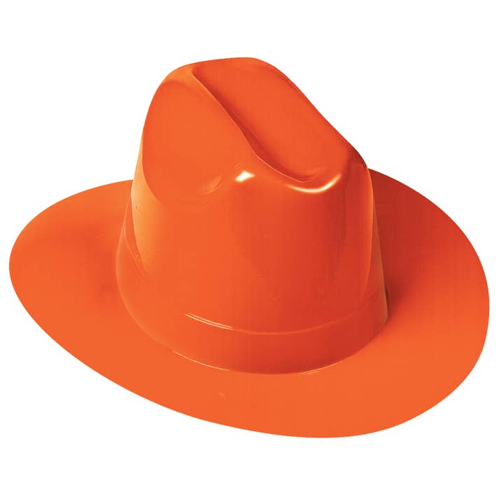 Orange Plastic Cowboy Hat, One Size Fits Most for wholesale by Beistle