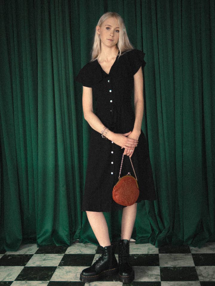 Ectogasm - Wholesale Dress - Women's - Celestria Vintage Style Cape Sleeve Midi Dress in Black4