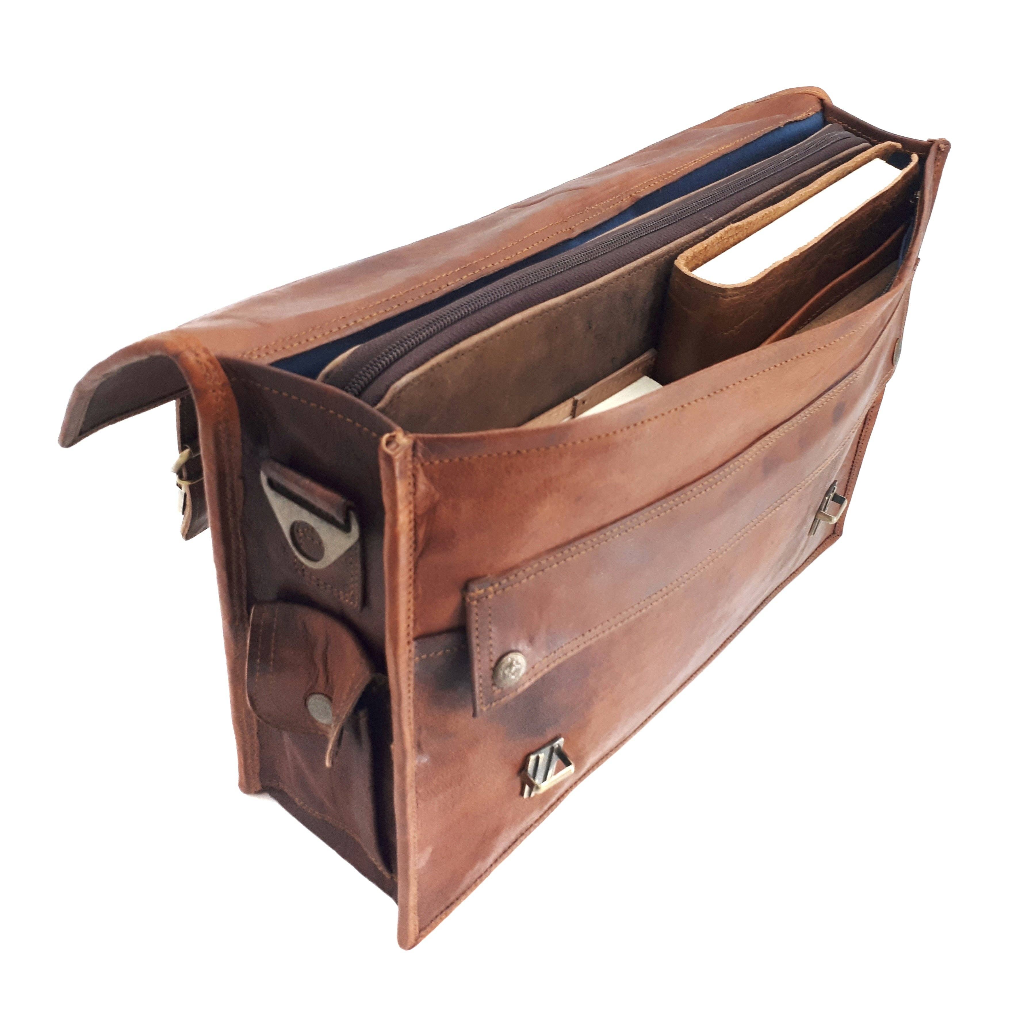 Rust Sydney – wholesale Laptop bag – Unisex – The Big Pommie 16-inch Old School Leather Satchel Bag9