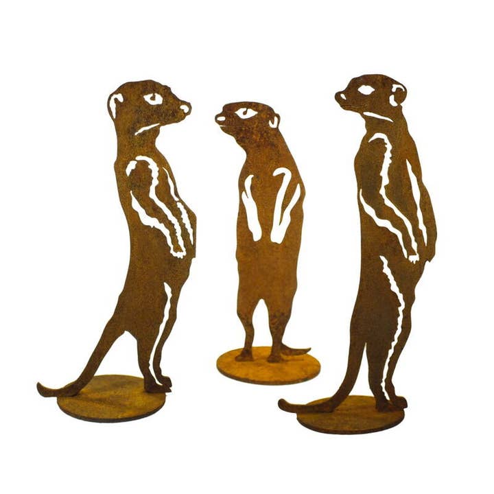 Three Meerkat Stand Set Garden Art for wholesale by Overwrought