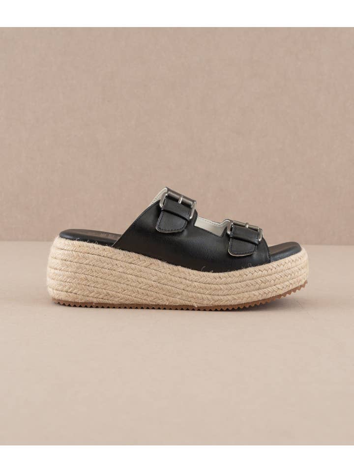 The Porto Black | Fun Flatform with Double Buckle Detail for wholesale on Faire