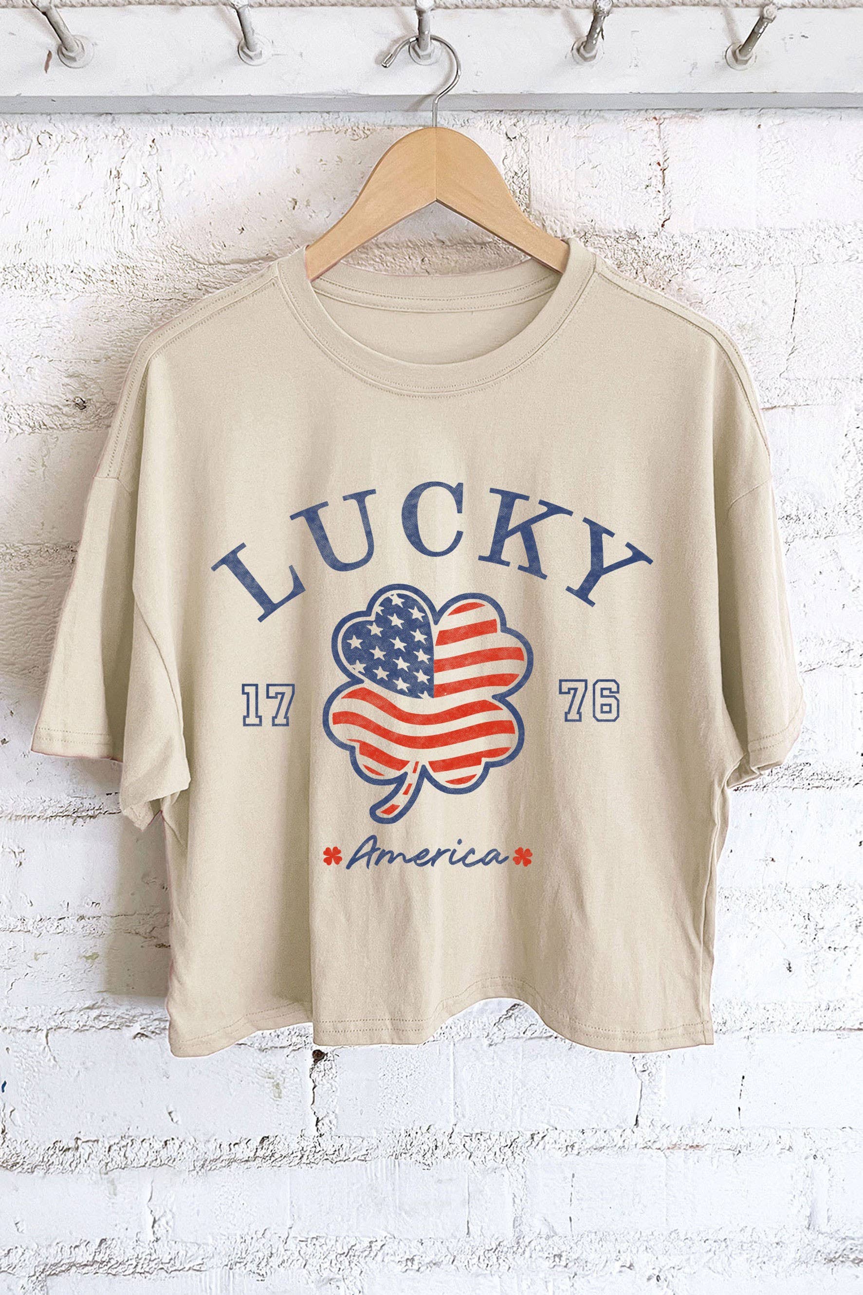 Rustee Clothing - Wholesale Screen Printed T-Shirt - Women's - LUCKY AMERICA CLOVER FLAG GRAPHIC LONG CROP TOP6
