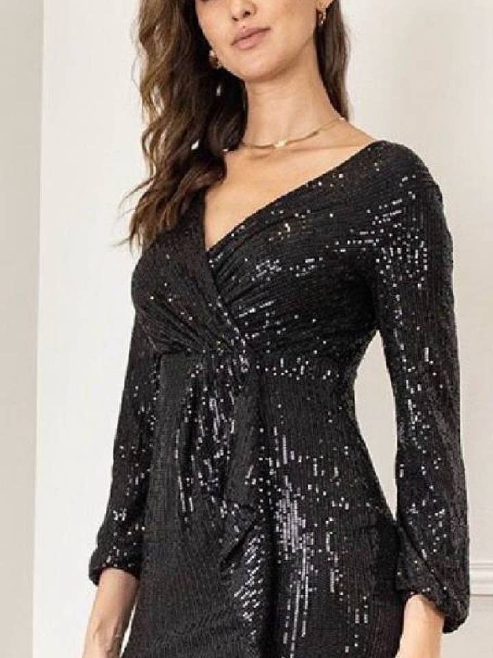 9194 schwarz Wickelkleider mit Pailletten für den Großhandel von Lilie Rose