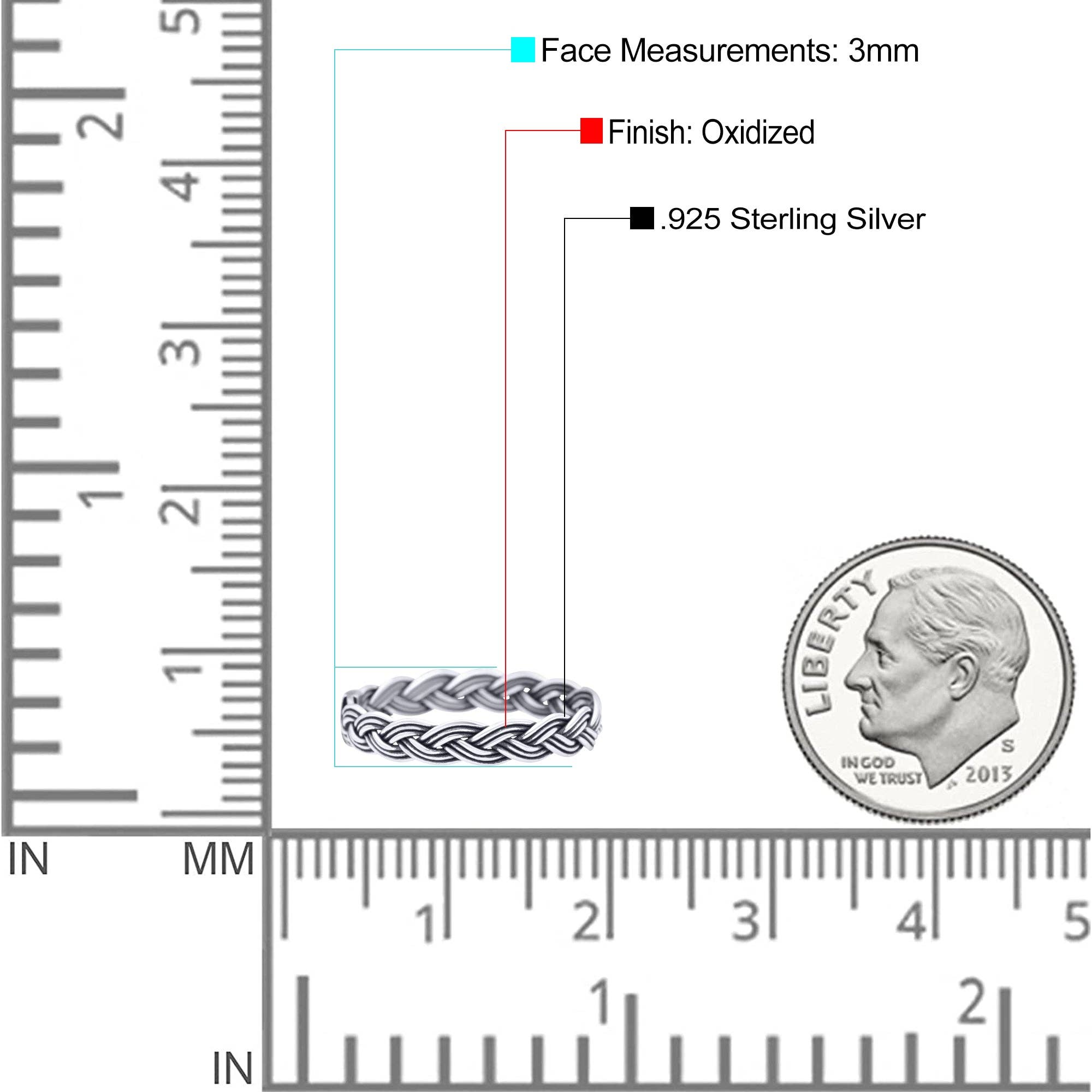Rope Braided Ring Oxidized Band Solid 925 Sterling Silver Thumb Ring (3mm) for wholesale on Faire3