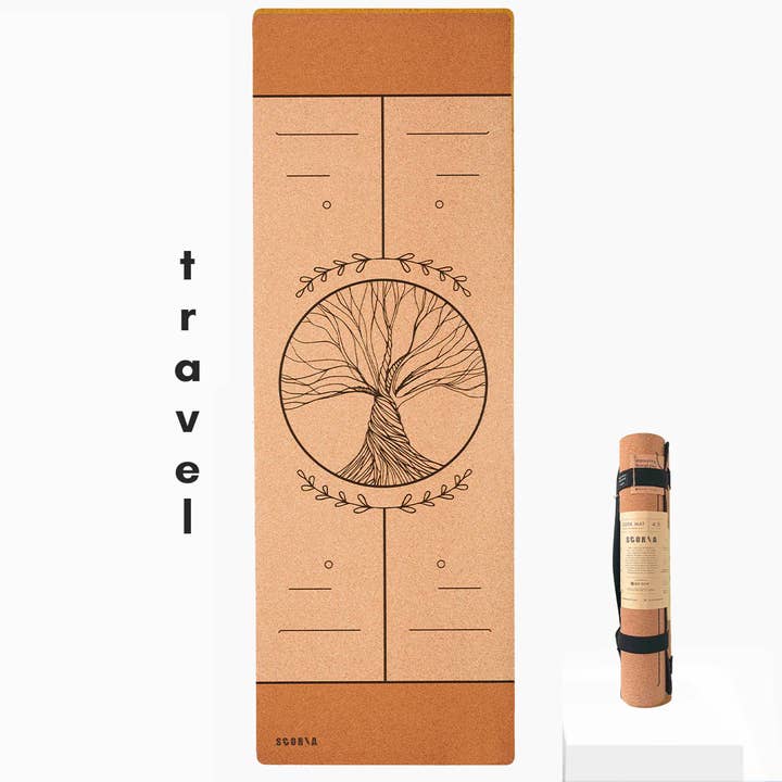 Travel Tree of Life Alignment Cork Yoga Mat by Scoria (2mm) for wholesale by Scoria World Inc.