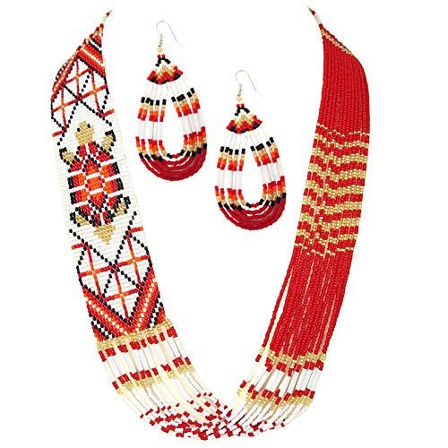 Ensemble de colliers et boucles d'oreilles superposés en forme de tortue rouge fait main pour la vente par BEADS CORNER