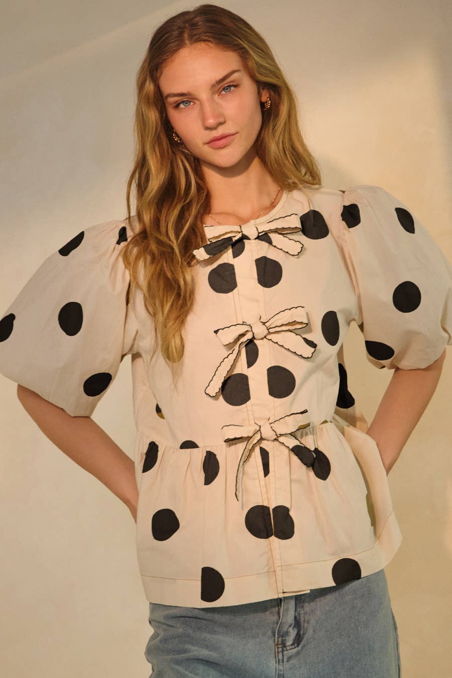 Oddi - Wholesale Blouse - Women's - Polka Dot Printed Puffed Sleeve Blouse10
