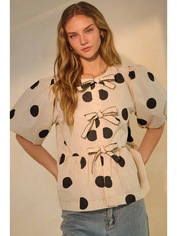 Oddi - Wholesale Blouse - Women's - Polka Dot Printed Puffed Sleeve Blouse10