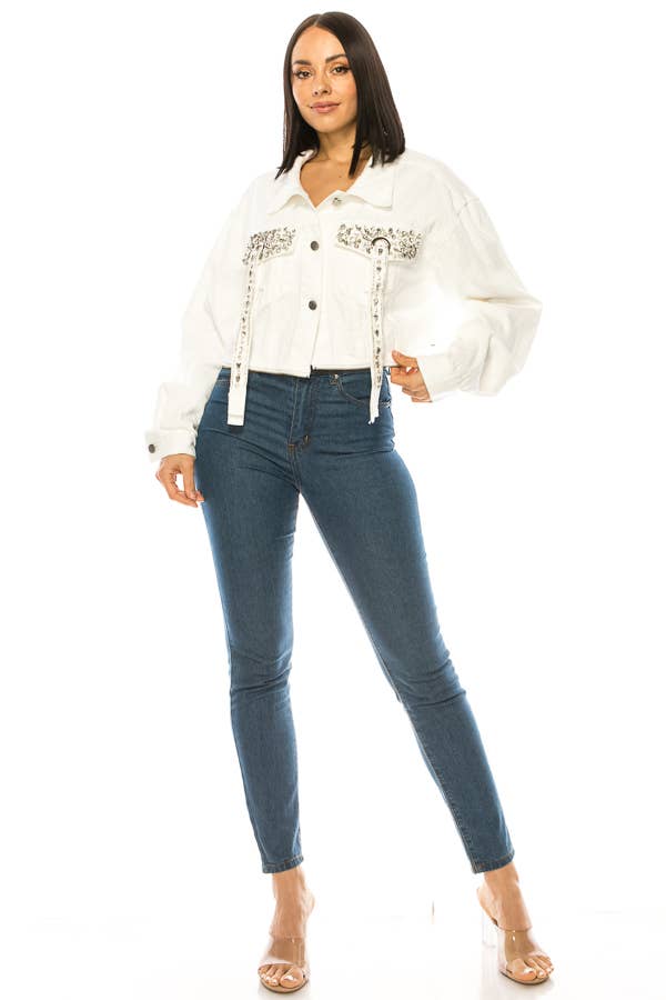 SALT - Wholesale Denim Jacket - Women's - (NJ7193) Jeweled Pocket Denim Jacket 3