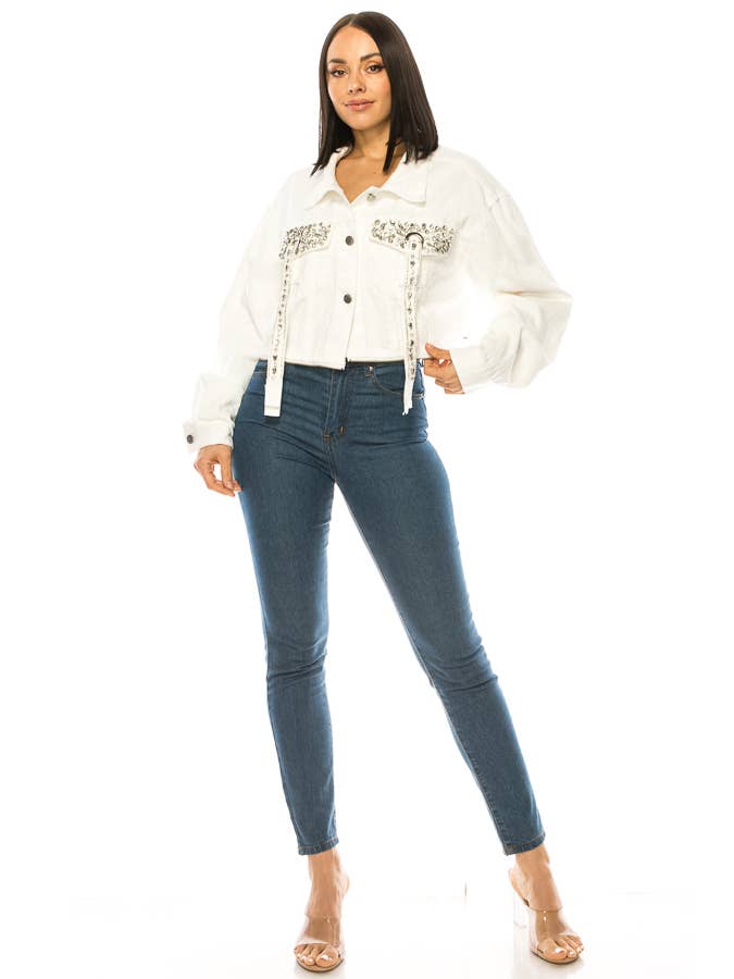 SALT - Wholesale Denim Jacket - Women's - (NJ7193) Jeweled Pocket Denim Jacket 3