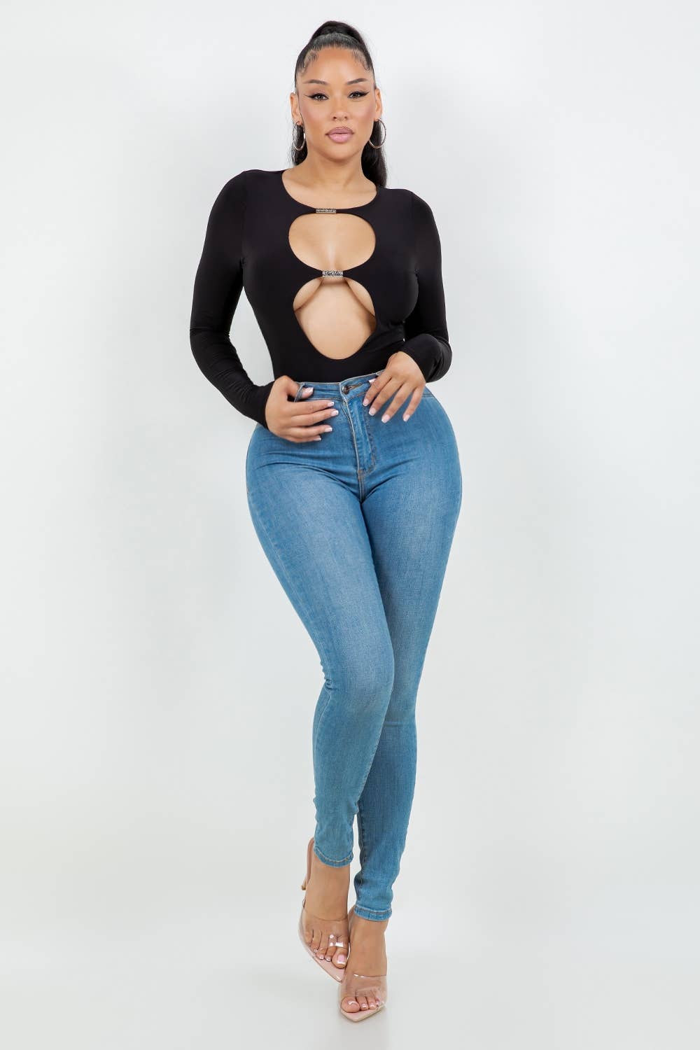 Uptown Apparel - Wholesale Bodysuit - Women's - J8092 VENECIA DOUBLE LINED BODYSUIT WITH CUT OUTS, METAL3