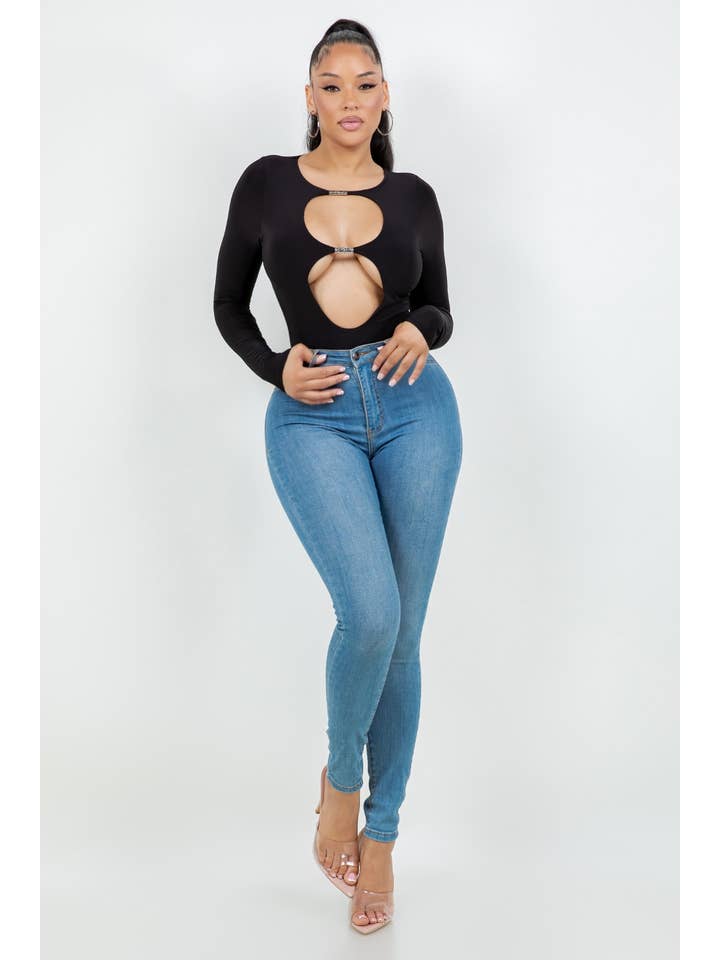 Uptown Apparel - Wholesale Bodysuit - Women's - J8092 VENECIA DOUBLE LINED BODYSUIT WITH CUT OUTS, METAL3