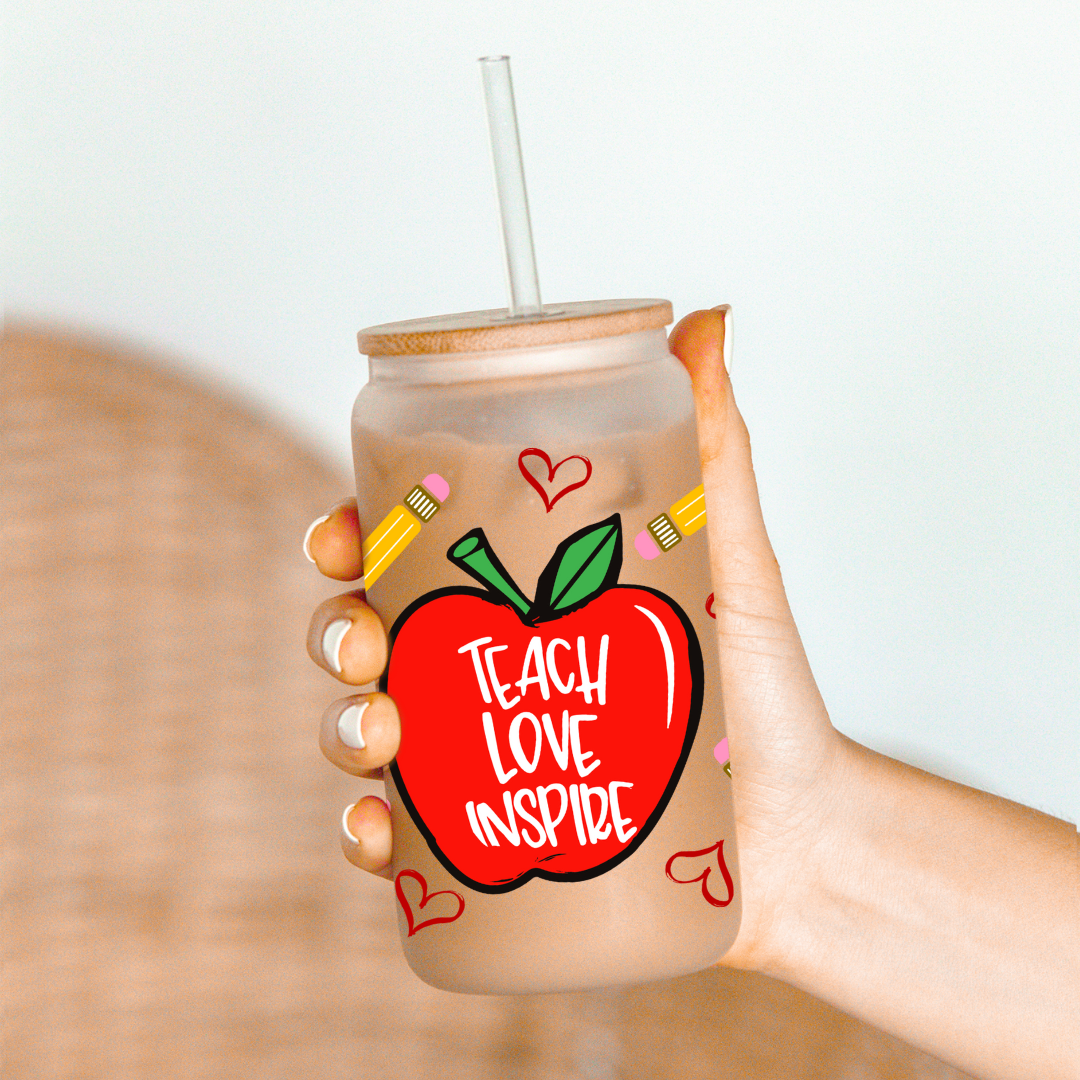 Oily Graphic Creations - Wholesale Sublimation Transfer - Teach Love Inspire Apple-16oz UV DTF Wrap1