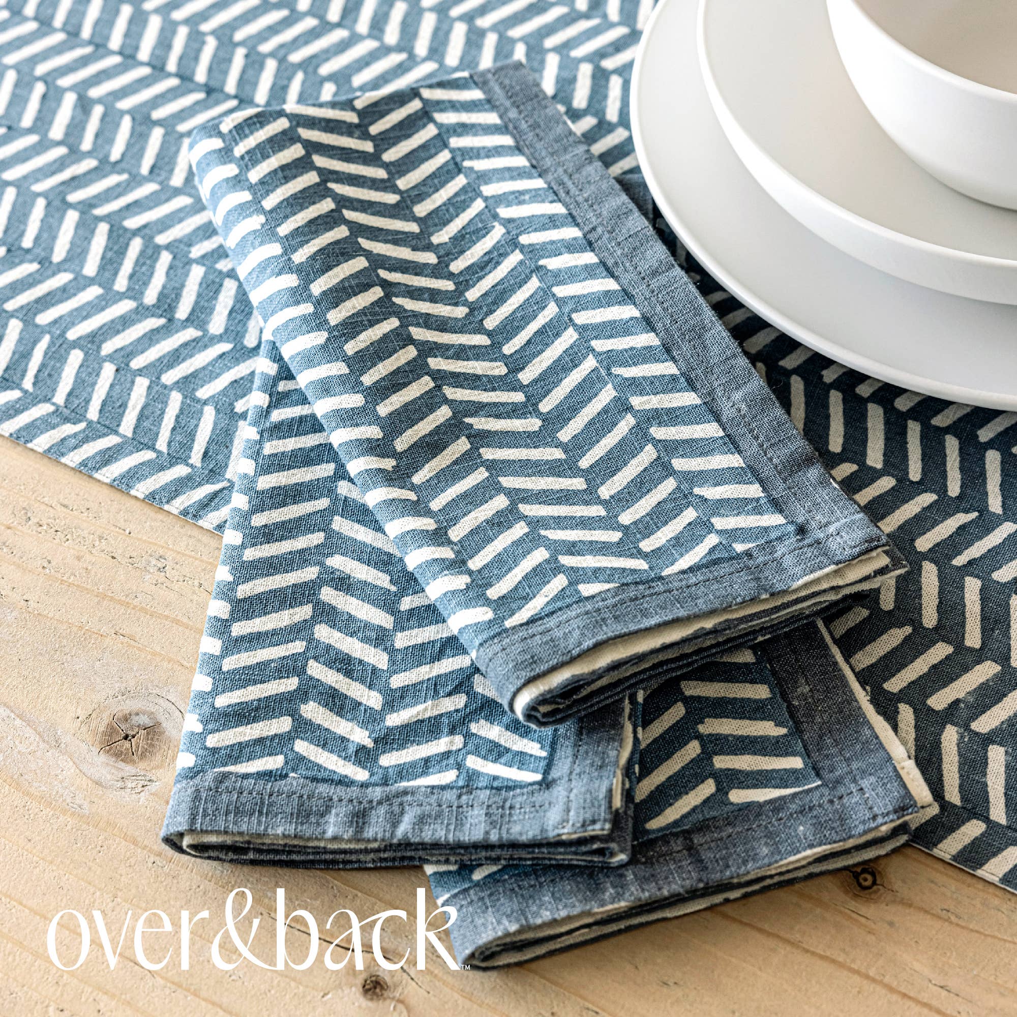 over&back - Wholesale Dinner & Cloth Napkin - Artisan Hand-Blocked Cloth Napkins – 100% Cotton – Set of 4 55