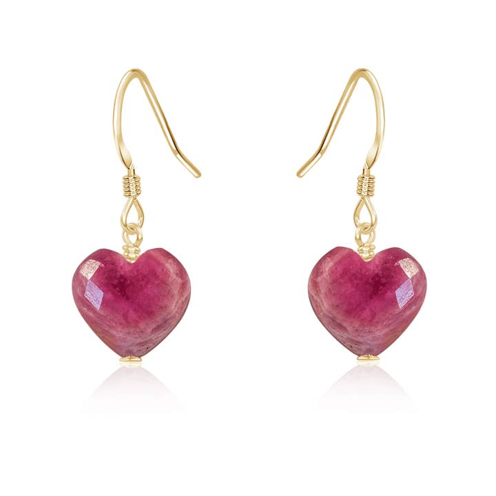 Ruby Crystal Heart Dangle Earrings for wholesale by Luna Tide