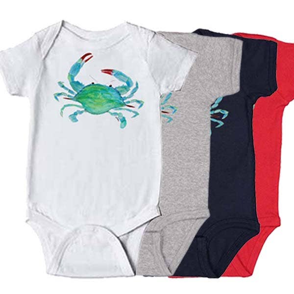 Clawdia Crab Onesie - 6 Month - 4 Color Options for wholesale by B McVan Designs